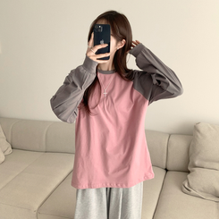 ラウンドルーズフィット長袖Tシャツ(6color) PINK