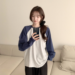 ラウンドルーズフィット長袖Tシャツ(6color) MELANGE WHITE