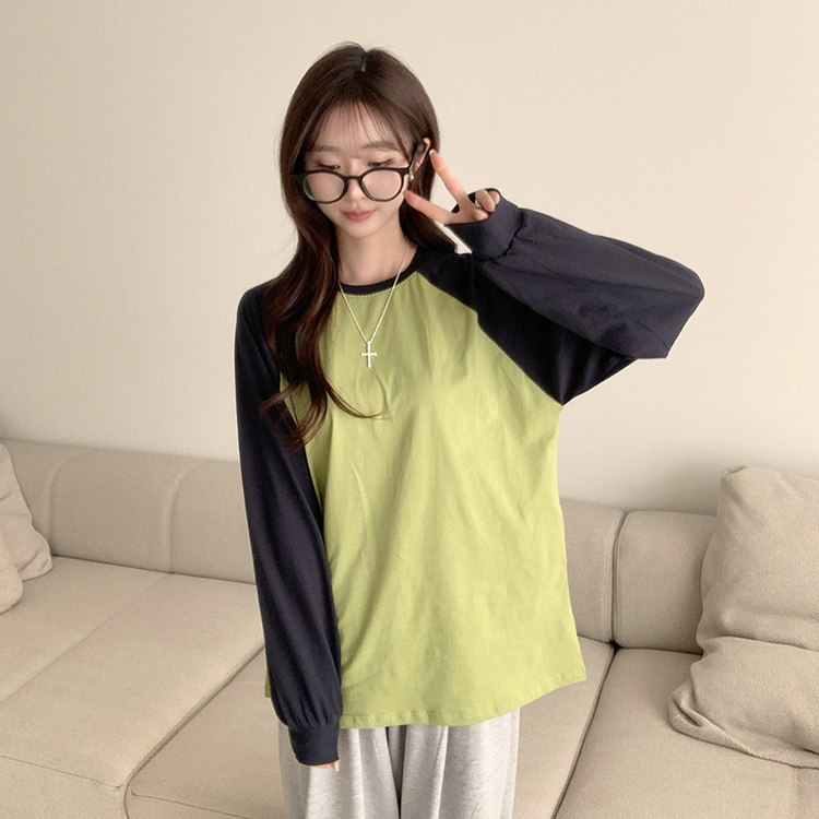 ラウンドルーズフィット長袖Tシャツ(6color) OLIVE