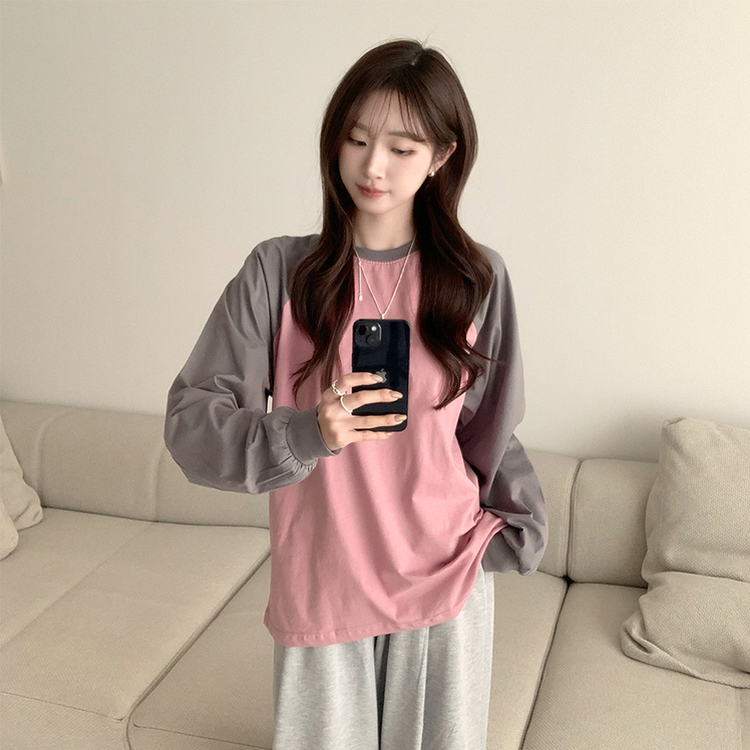 ラウンドルーズフィット長袖Tシャツ(6color) PINK