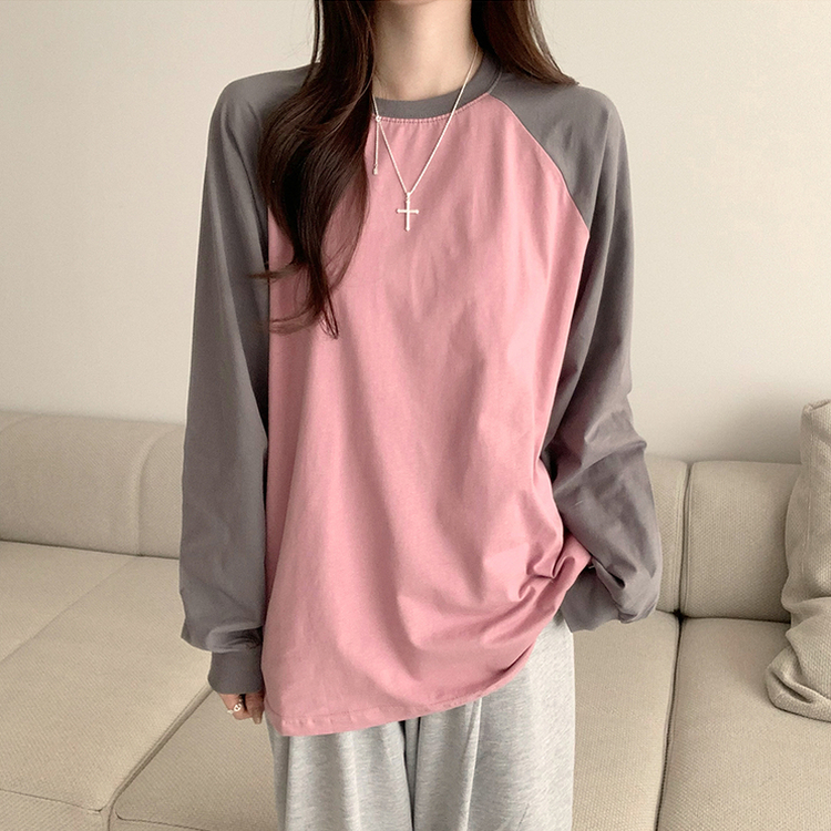 ラウンドルーズフィット長袖Tシャツ(6color) PINK