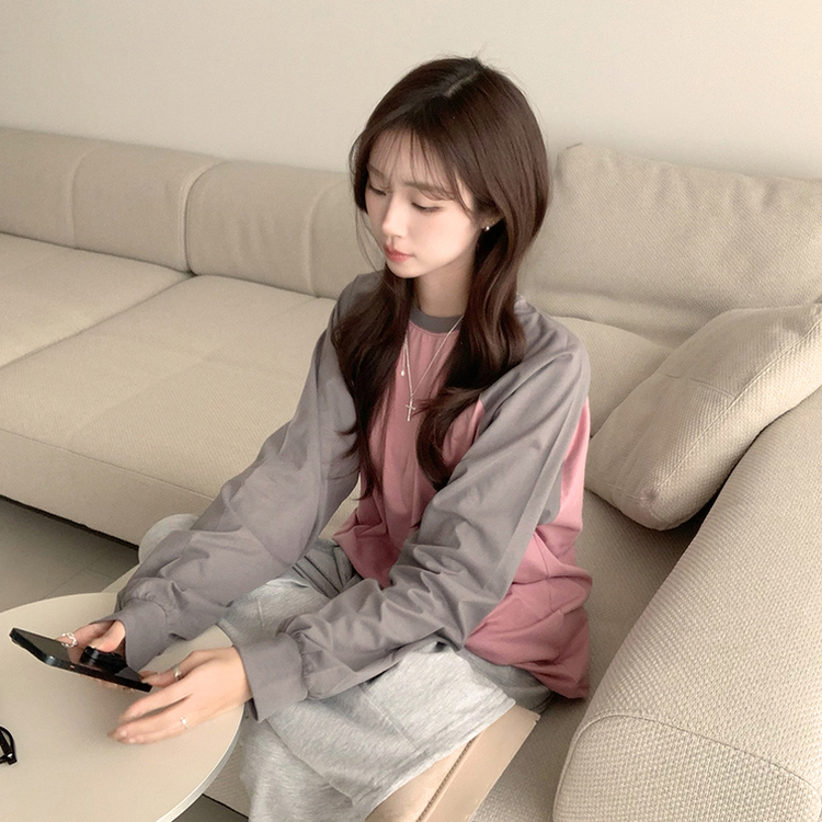 ラウンドルーズフィット長袖Tシャツ(6color) PINK