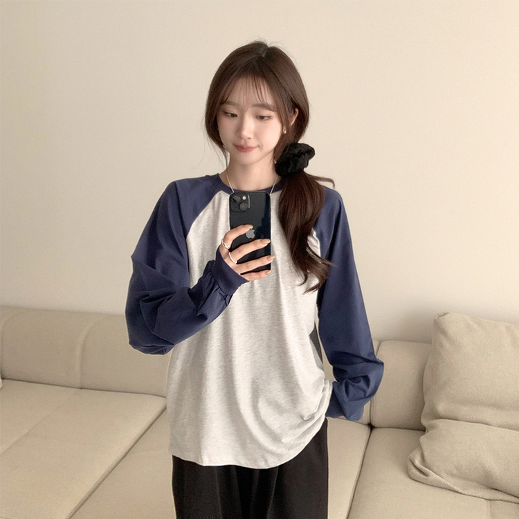 ラウンドルーズフィット長袖Tシャツ(6color) MELANGE WHITE