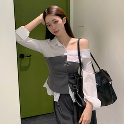 レイヤードワンオフシャツブラウス GREY