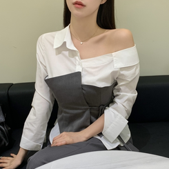 レイヤードワンオフシャツブラウス GREY