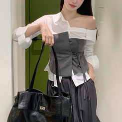 レイヤードワンオフシャツブラウス GREY