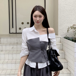 レイヤードワンオフシャツブラウス GREY