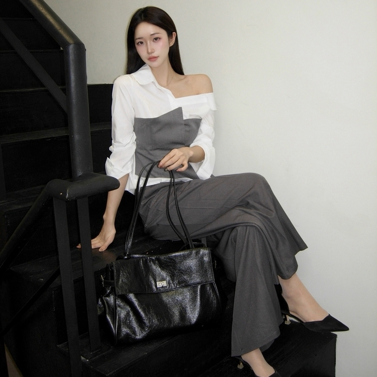 レイヤードワンオフシャツブラウス GREY