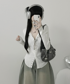 ボタンルーズスリムニットカーディガン IVORY