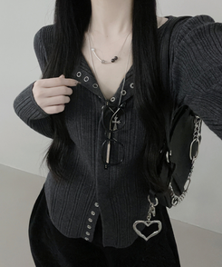 ボタンルーズスリムニットカーディガン GREY