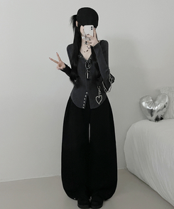 ボタンルーズスリムニットカーディガン GREY