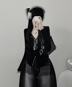 ボタンルーズスリムニットカーディガン BLACK