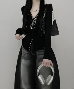 ボタンルーズスリムニットカーディガン BLACK