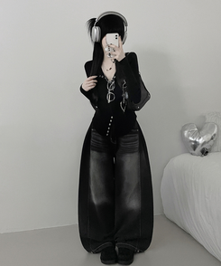 ボタンルーズスリムニットカーディガン BLACK