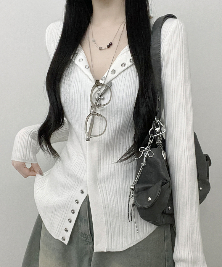 ボタンルーズスリムニットカーディガン IVORY