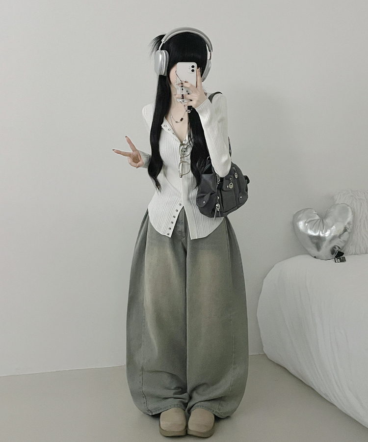 ボタンルーズスリムニットカーディガン IVORY