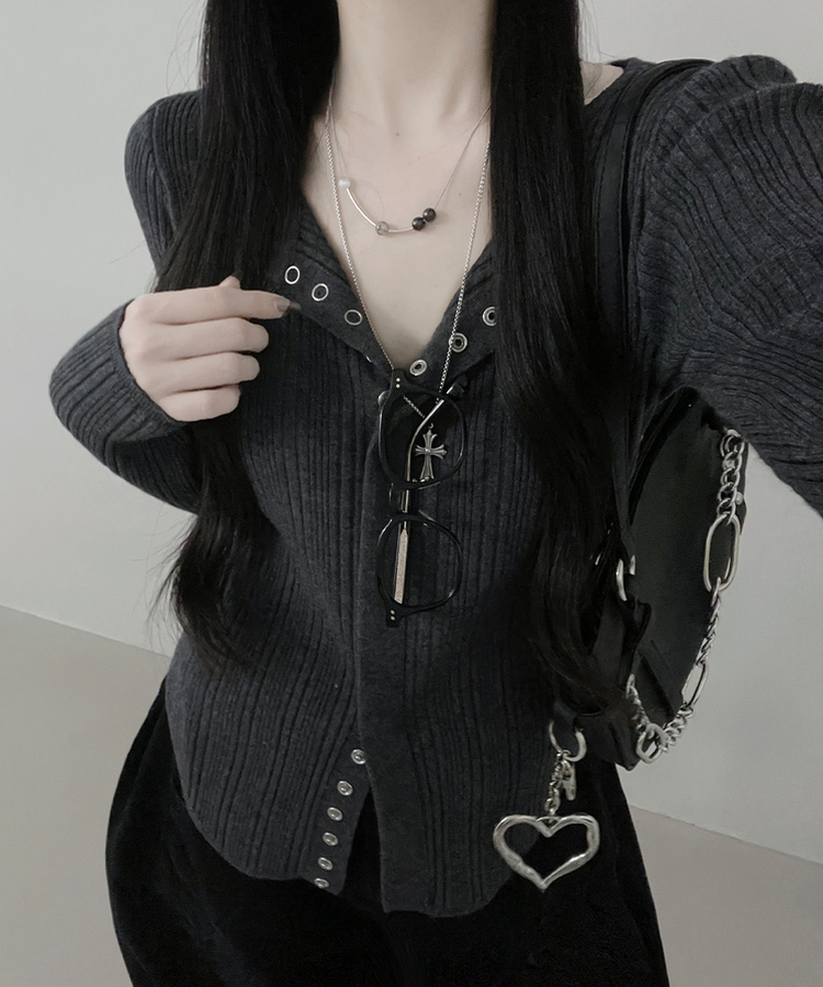 ボタンルーズスリムニットカーディガン GREY