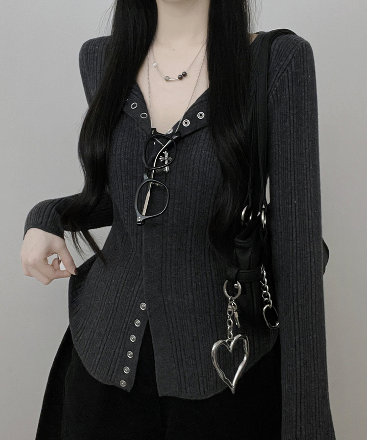 ボタンルーズスリムニットカーディガン GREY