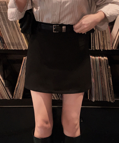 【ベルト付き】フェイクポケットAラインミニスカート BLACK