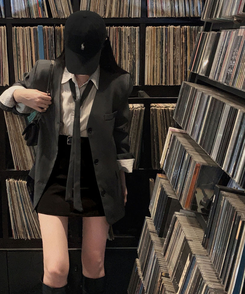 【ベルト付き】フェイクポケットAラインミニスカート BLACK