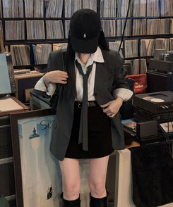 【ベルト付き】フェイクポケットAラインミニスカート BLACK