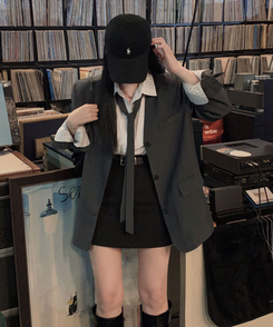 【ベルト付き】フェイクポケットAラインミニスカート BLACK