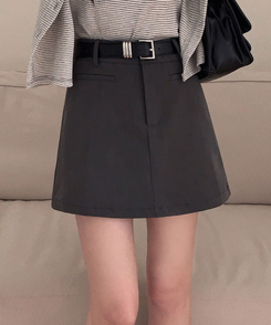 【ベルト付き】フェイクポケットAラインミニスカート CHARCOAL