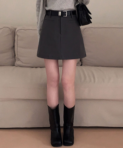 【ベルト付き】フェイクポケットAラインミニスカート CHARCOAL