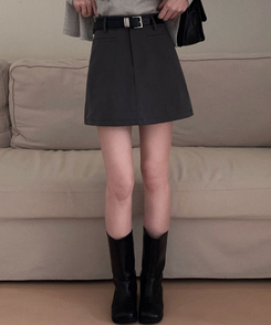 【ベルト付き】フェイクポケットAラインミニスカート CHARCOAL