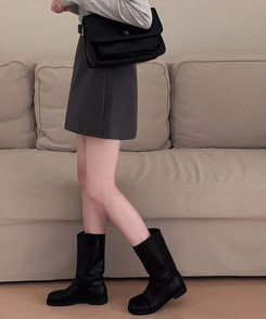 【ベルト付き】フェイクポケットAラインミニスカート CHARCOAL