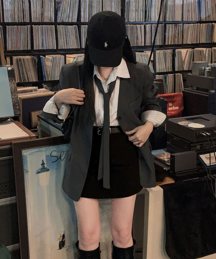 벨트SET 파이 페이크 포켓 A라인 미니 스커트 블랙