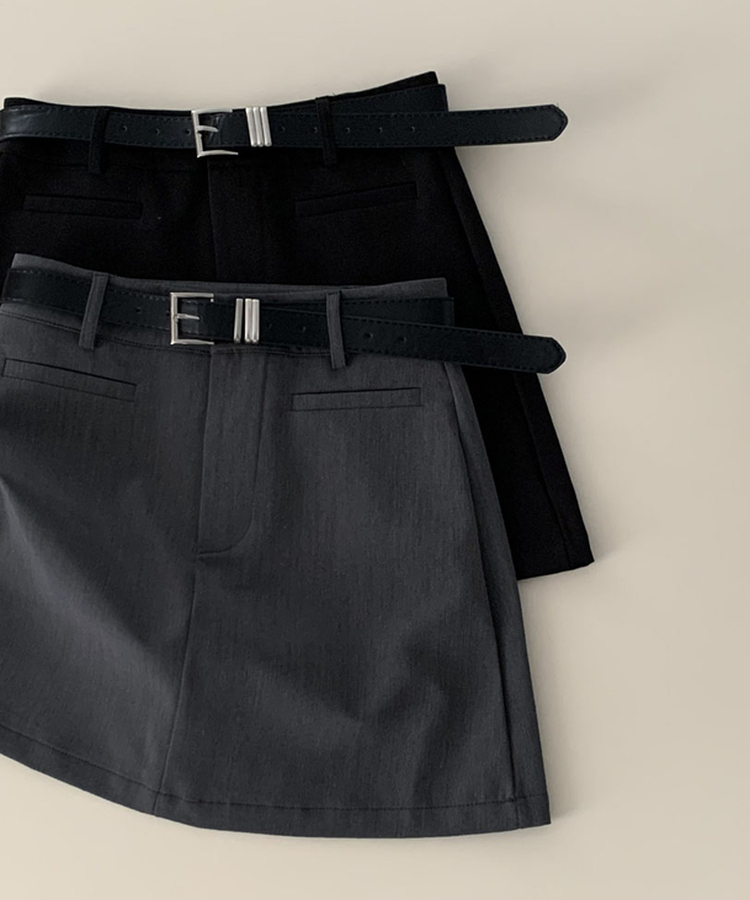 벨트SET 파이 페이크 포켓 A라인 미니 스커트