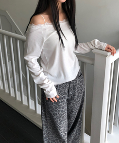 デイジーフラワーワイドデニムパンツ GREY