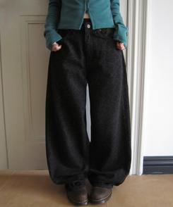 デイジーフラワーワイドデニムパンツ BLACK