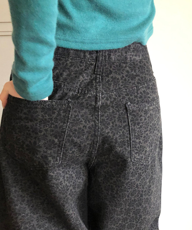 デイジーフラワーワイドデニムパンツ BLACK