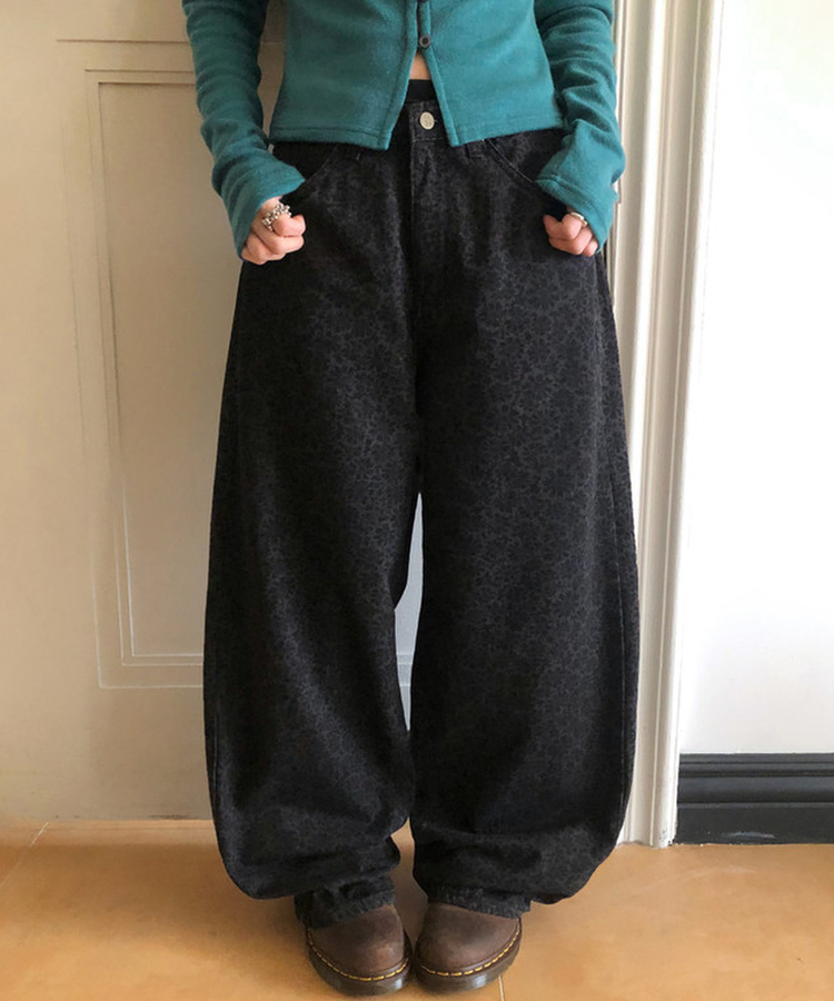 デイジーフラワーワイドデニムパンツ BLACK