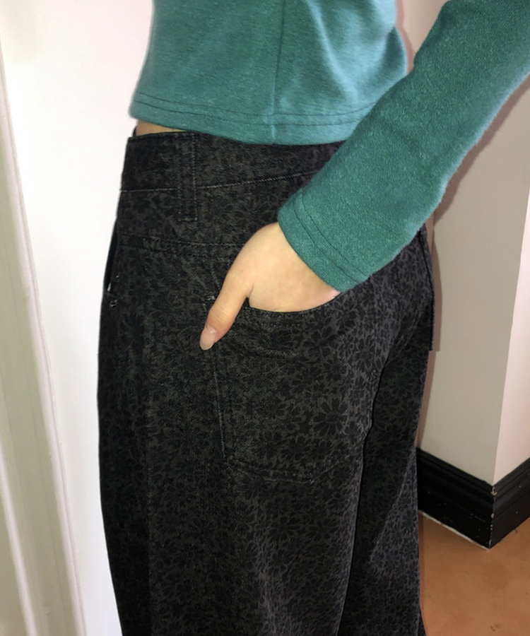 デイジーフラワーワイドデニムパンツ BLACK
