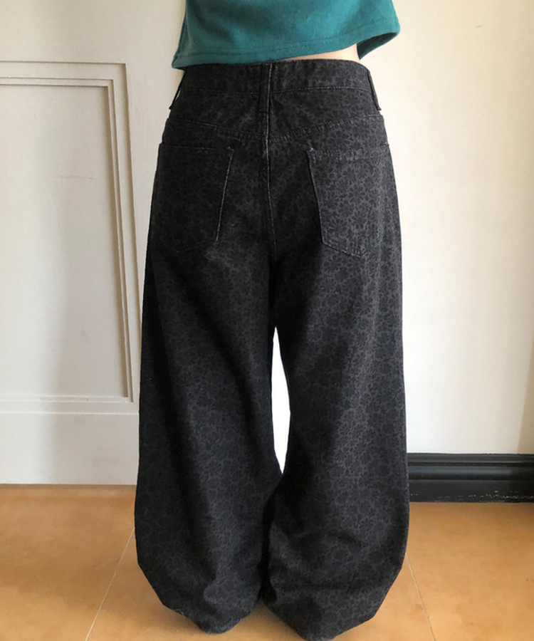 デイジーフラワーワイドデニムパンツ BLACK