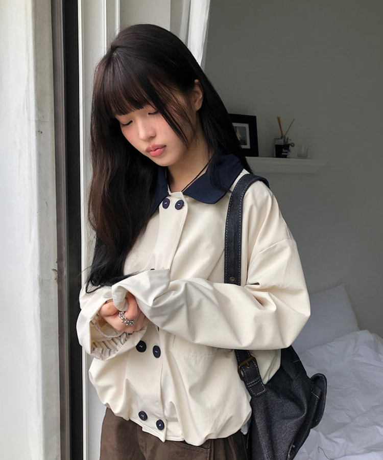 ボタンバイカラークロップジャケット LIGHT BEIGE