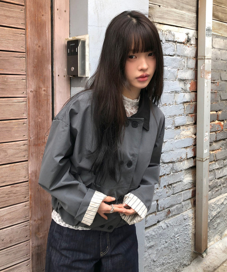 ボタンバイカラークロップジャケット CHARCOAL