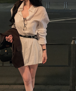 【ベルト付き】バルーンスコットンワンピース WHITE