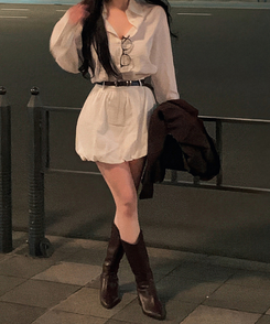 【ベルト付き】バルーンスコットンワンピース WHITE