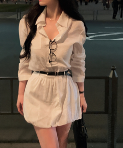 【ベルト付き】バルーンスコットンワンピース WHITE