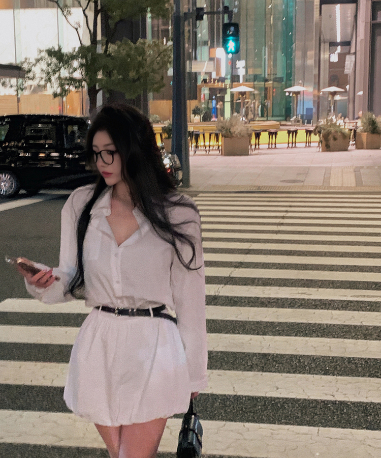 【ベルト付き】バルーンスコットンワンピース WHITE