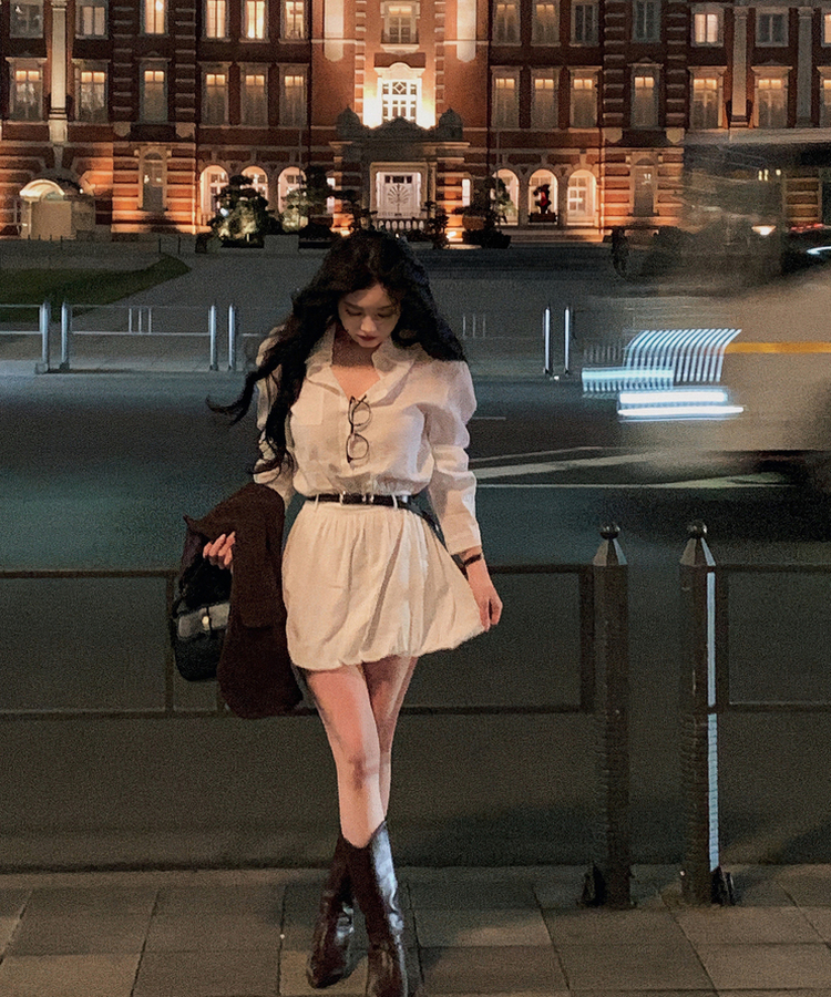 【ベルト付き】バルーンスコットンワンピース WHITE