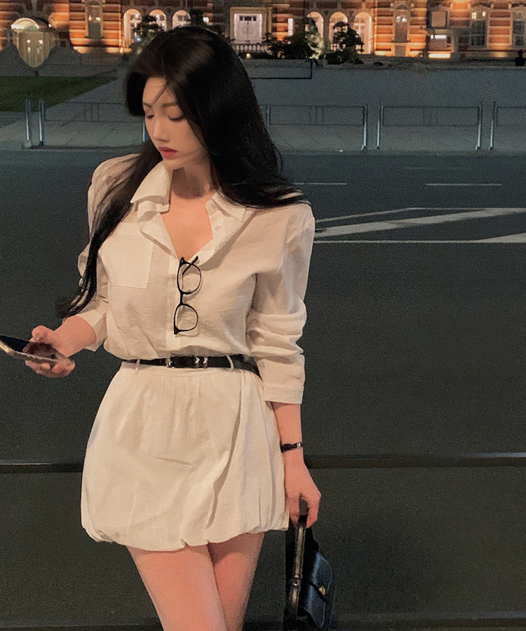 【ベルト付き】バルーンスコットンワンピース WHITE