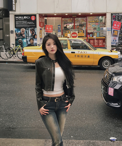 ディープムードボタンクロップレザージャケット BROWN