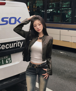 ディープムードボタンクロップレザージャケット BROWN