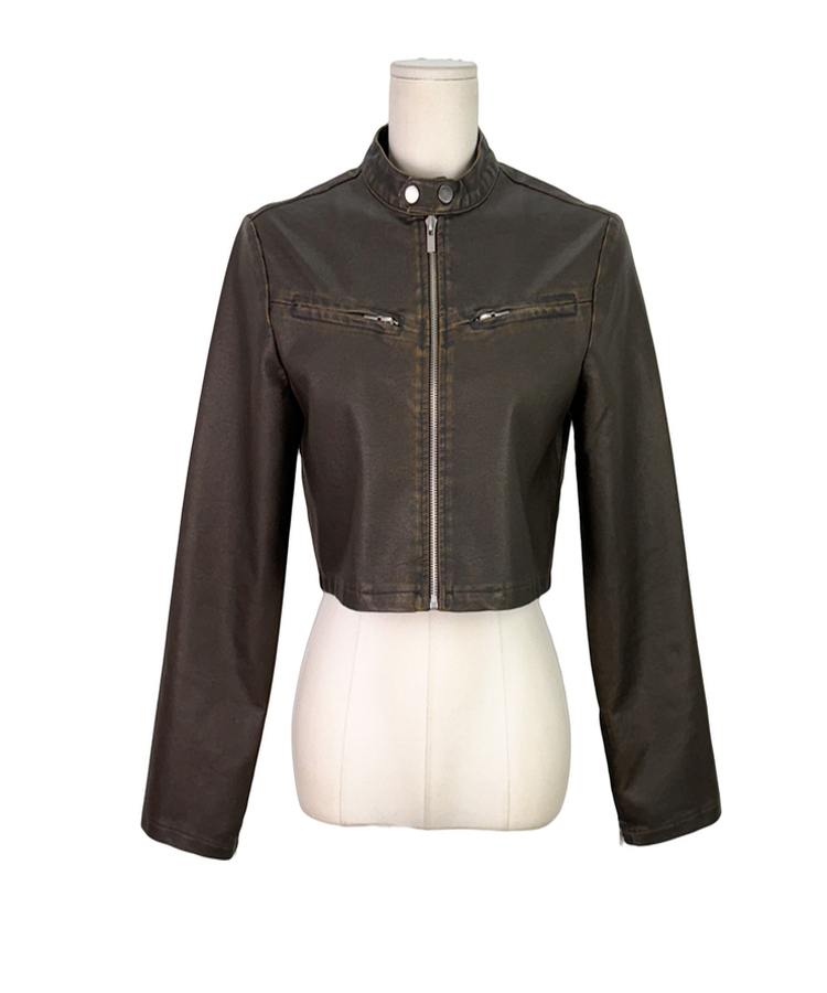 ディープムードボタンクロップレザージャケット