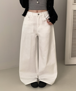 【丈別】ウォッシュワイドデニムコットンパンツ(6color) WHITE